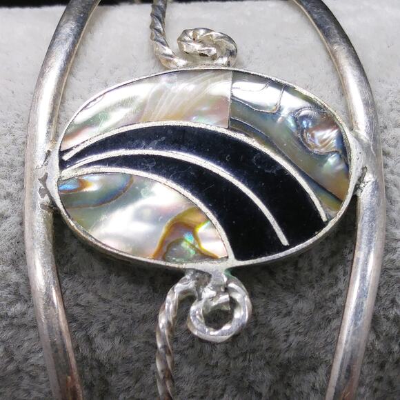 Alpaca Mexico Abalone Shell Cuff Bracelet Silver Tone 1970s Vintage Jewelry - Picture 3 of 10